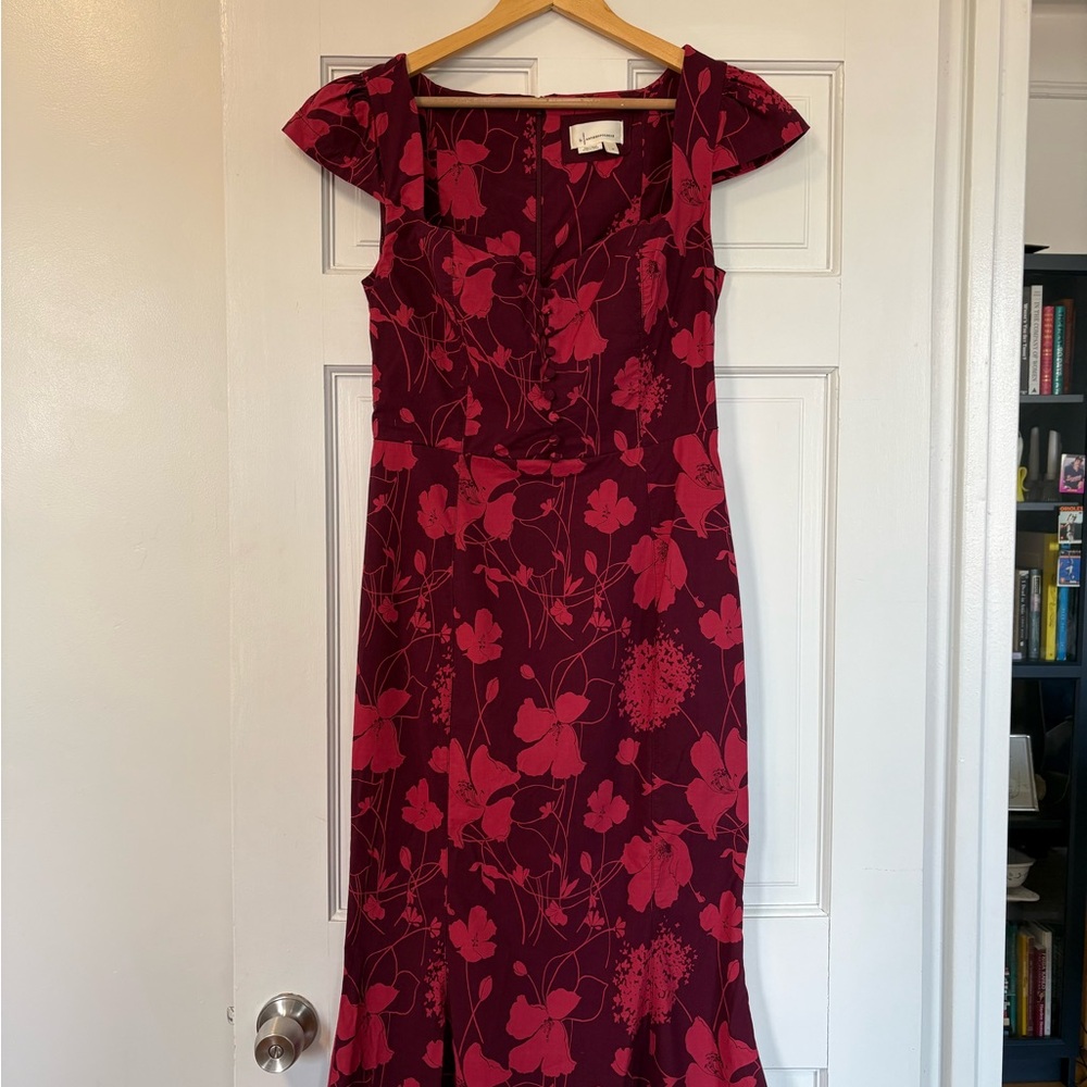 Anthropologie Cecily Merlot Floral Midi Dress